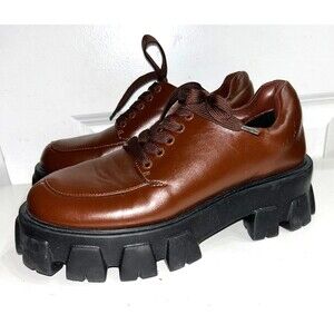Princess Polly Women’s Chunky Lace-Up Oxford Shoes size 9 Chocolate Brown Y2K